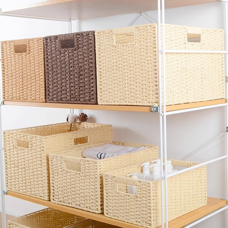 Japanese-Style Storage Box for Living Room and Bedroom, Imitation Straw Woven Rattan Storage Basket, Miscellaneous Items, Children's Room Storage Box Wholesale