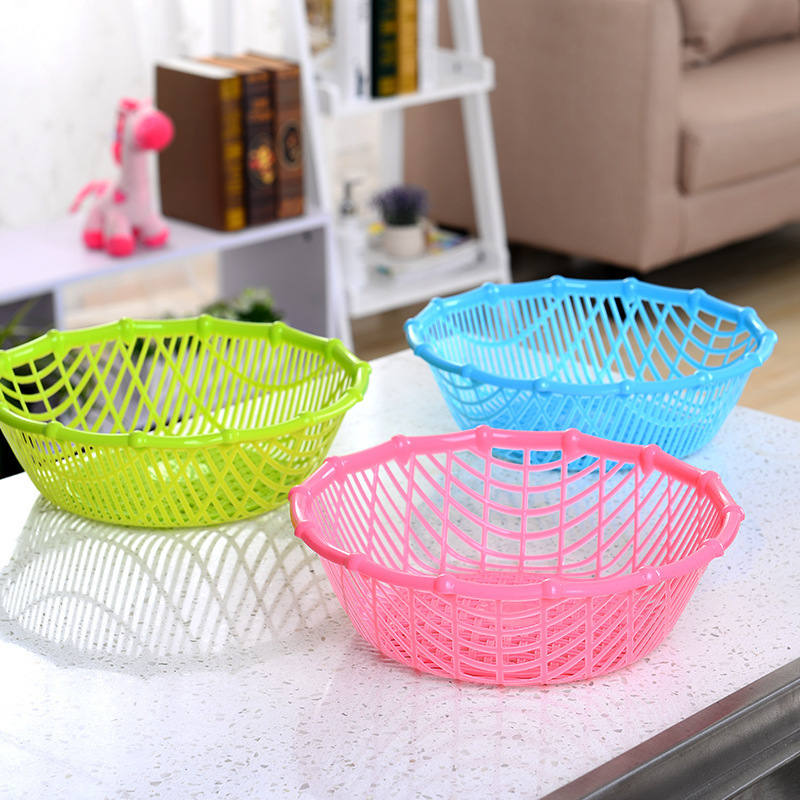 Directo de fábrica hueco engrosada cesta de drenaje cocina redonda cesta de lavado de vegetales cesta de frutas de plástico de almacenamiento de frutas azules y cesta de verduras