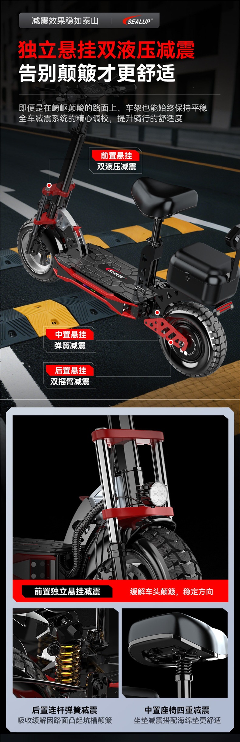 Hilop electric scooter for commuting to work, electric folding scooter with a trunk, off-road shock-absorbing small electric scooter