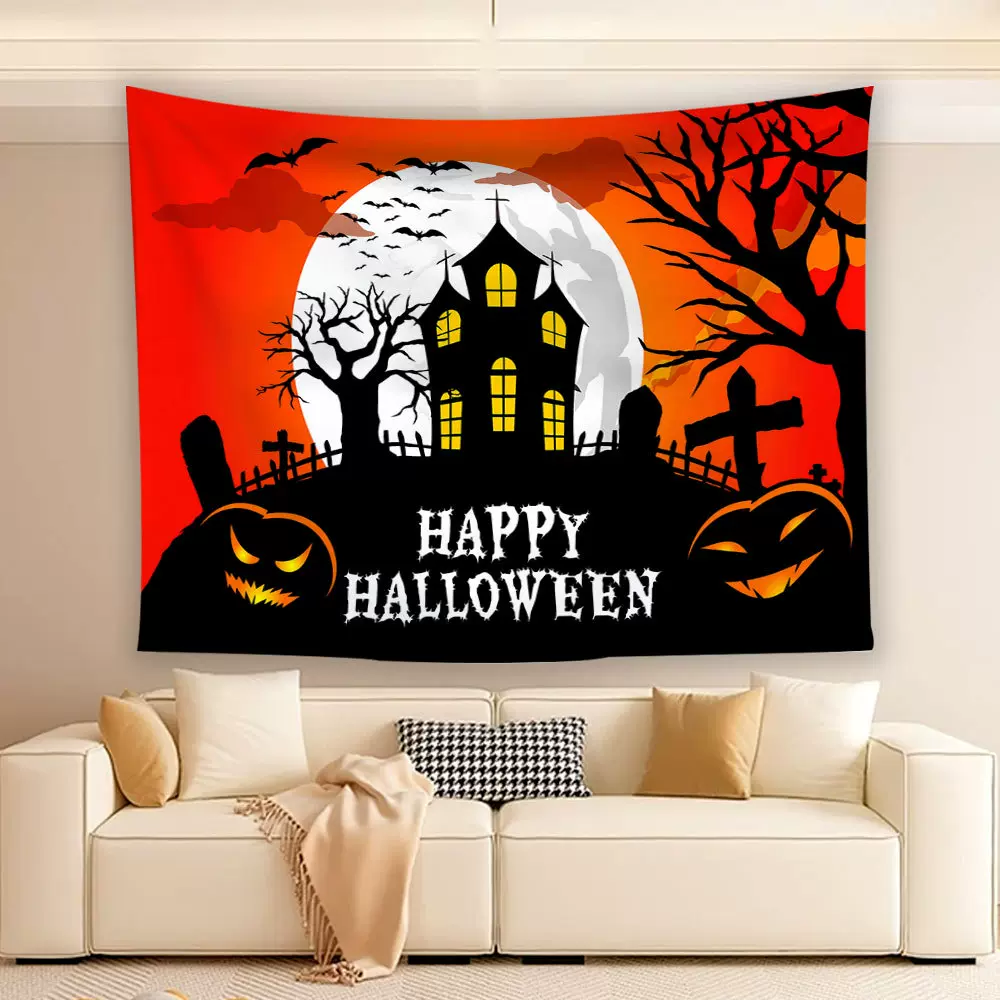 万圣节氛围装饰背景布挂毯定制高级感挂布磨毛布数码印花源头工厂