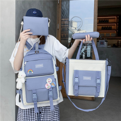 2021 new pattern Korean Edition student fashion Multipurpose Middle and high school Campus college student Four piece suit schoolbag Backpack