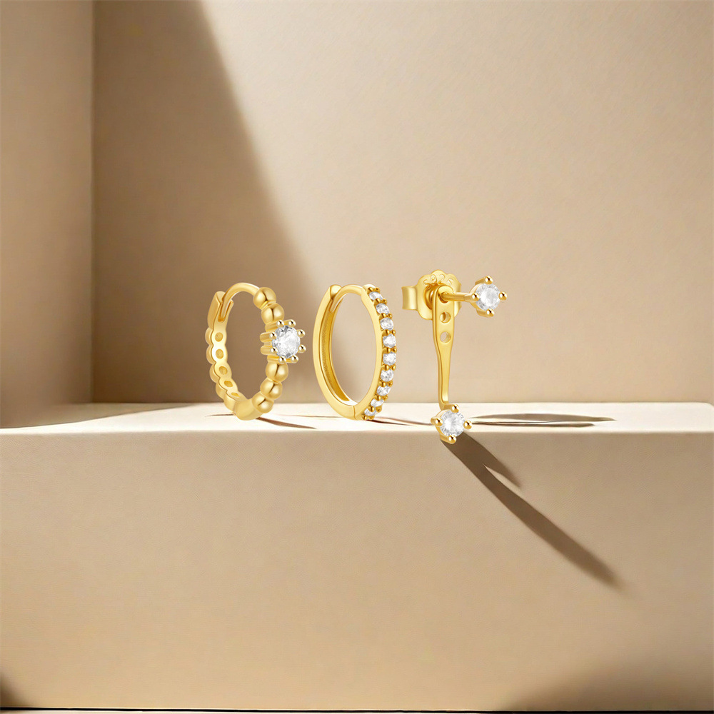 1 Set 925 Sterling Silver Zircon Geometric Earrings Ear Studs display picture 30