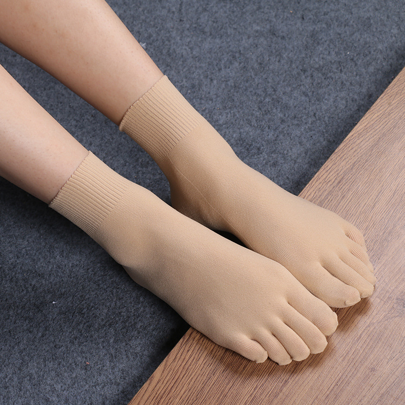 Men's and Women's Breathable Five-Finger Toe-Split Socks, Short Socks, Solid Color Light Color Invisible Thinner Knee-High Socks, Leg-Thinning Sweat Absorbent