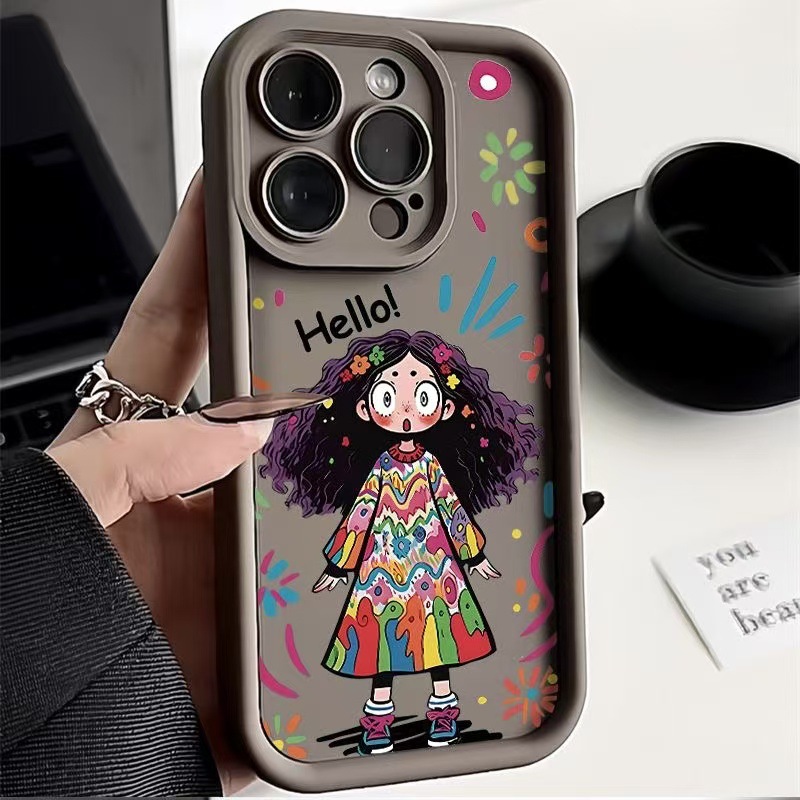 Chica de esmeril-marrón-rizado