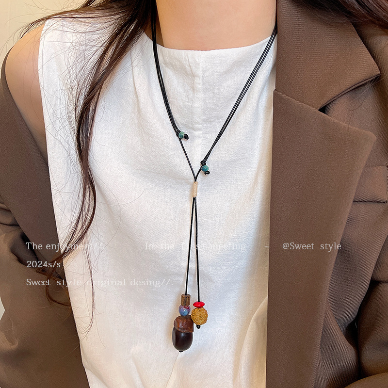 Nuevo estilo chino retro collar de estilo nacional femenino universal nicho largo cadena de suéter accesorios simples de alta calidad
