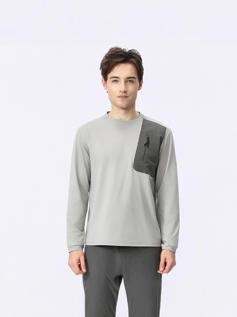 2025Lulu Same Style European and American Lightweight Comfortable Men's Side Pocket Sports Fashion Casual Versatile Long-Sleeve T-Shirt