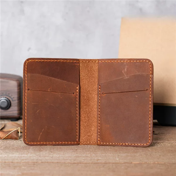 Nt002 Handmade Cowhide Card Holder for Men, Genuine Cowhide Crazy Horse Leather Bank Card Holder, Multi-Card Slot Card Holder, Custom Card Holder