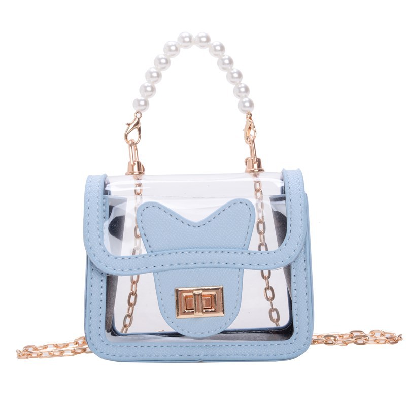 Bolso de hombro de moda para niña pequeña, bolso de gelatina para niños transparente de estilo occidental, nuevo bolso de bebé con cadena de perlas