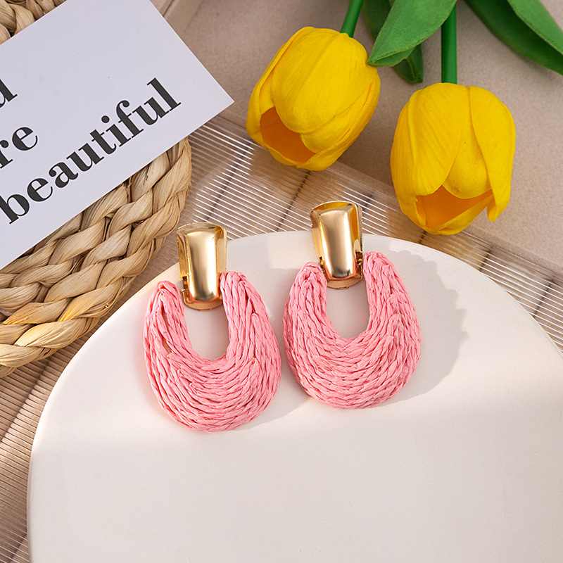 15g Weight Alloy Ear Needle Material Drop Earrings Classification 1 Pair Quantity Holiday, Daily Occasion raffia Material Geometric Pattern Women's Gender Retro Style 1 Pair Retro Geometric Raffia Drop Earrings 9