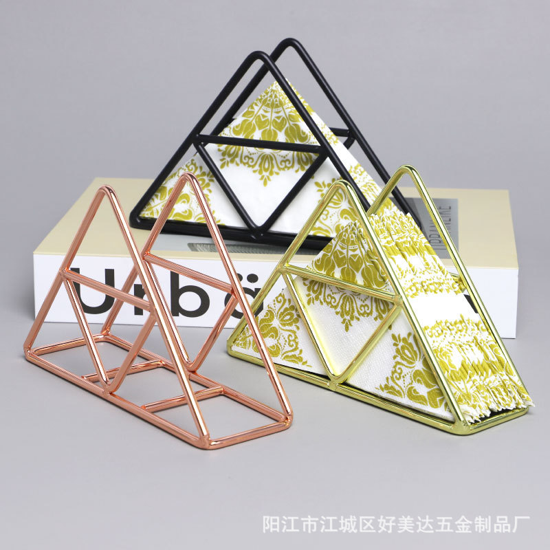 Soporte de tejido de hierro creativo triángulo vertical servilleta clip cafetería Hotel cartón clip mesa de comedor rack de almacenamiento