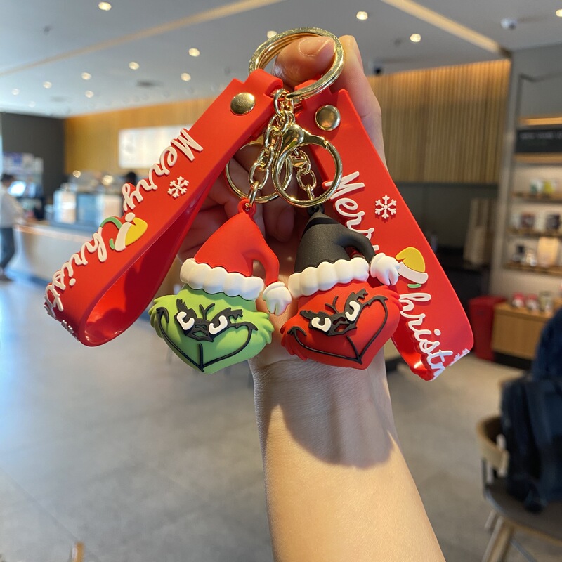 Cross-border Christmas hat grinch keychain Bad Rabbit BadBunny pendant grinch doll key chain accessories
