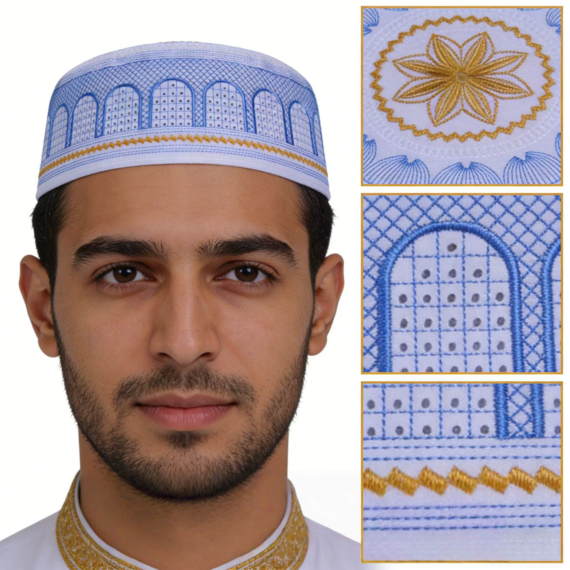 Трансграничные поставки вышитых шляп Хуэй, компьютерная вышитая шляпа, белая шляпа, мужская этническая шляпа оптом