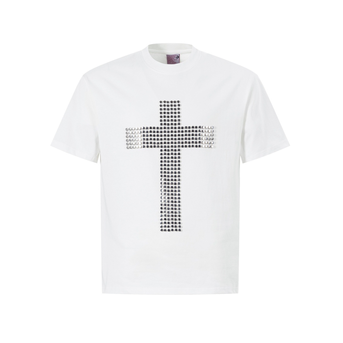 T1171 estilo americano de verano de calle de moda masculina y femenina parche de diseño de cruz camiseta de manga corta de hombre de alto nivel