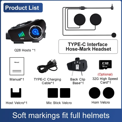 Q28 Helmet Bluetooth Headset Driving Recorder High-Definition Waterproof Motorcycle Helmet Headset Driving Recording Device (Motorcycle Helmet Headset) - soft-mark