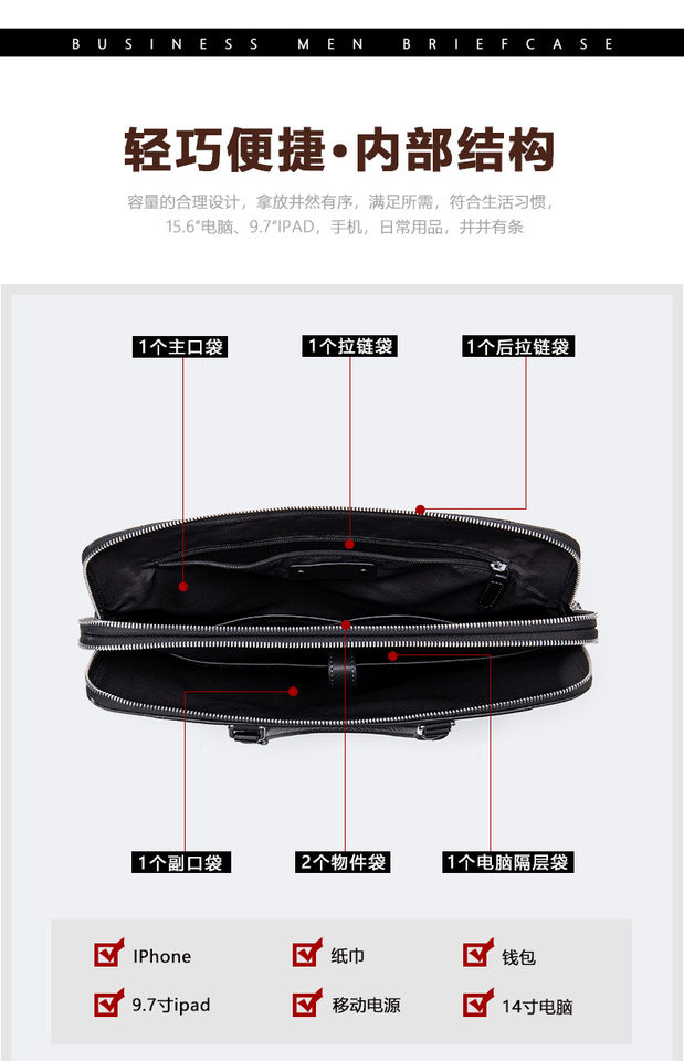 Túi xách công sở nam da bò thật Marante, túi đựng laptop 14 inch, đeo chéo và xách tay — Màu đen chi tiết 19