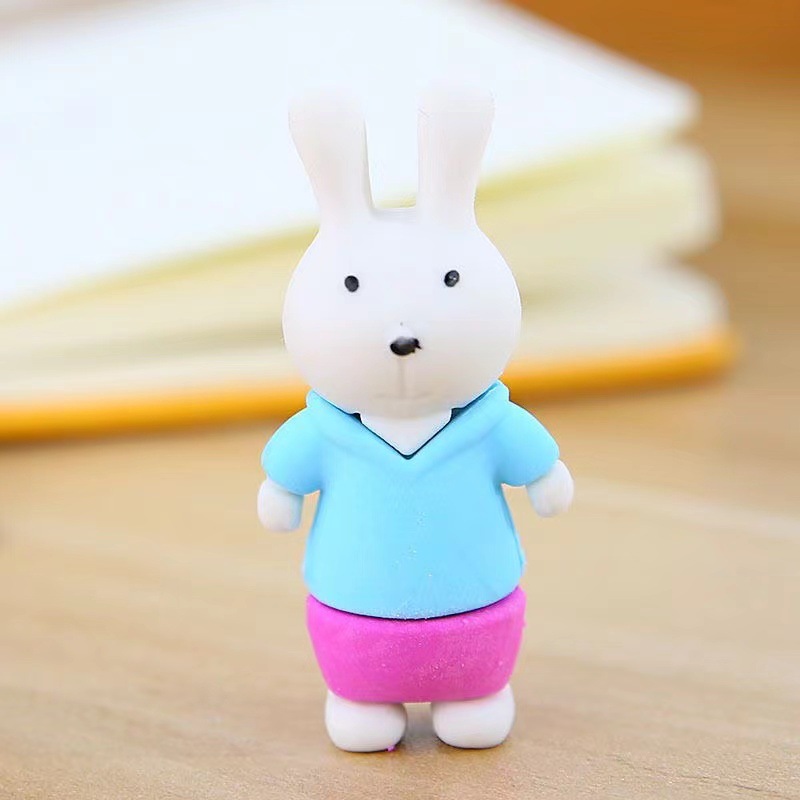 Borradores de conejo de orejas largas al por mayor, borradores de animales tridimensionales de dibujos animados, útiles escolares prácticos, regalos para estudiantes de primaria.
