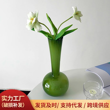 中式风格橄榄绿长颈花瓶 水培植物客厅办公室简约插花装饰花瓶