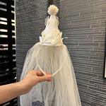 网红头箍派对生日礼帽小公主头纱发箍氛围感拍照道具女孩生日饰品