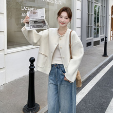 米白色法式小香风短款双面羊毛外套女2025冬季小个子优雅气质上衣