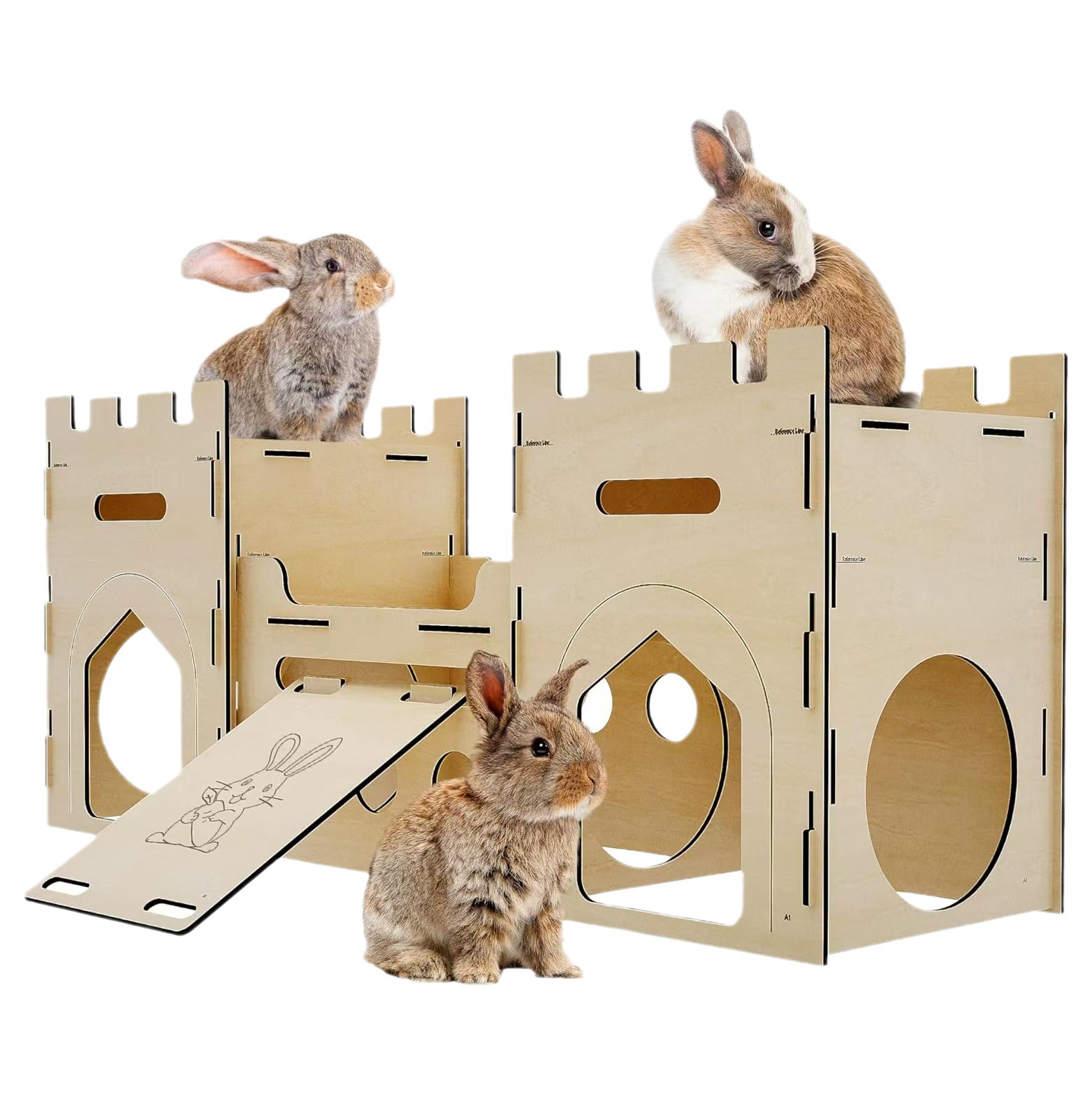 Nido de conejo ensamblado de madera, casa de escape desmontable para mascotas, túnel de madera, entretenimiento para mascotas, escondite de conejo aburrido