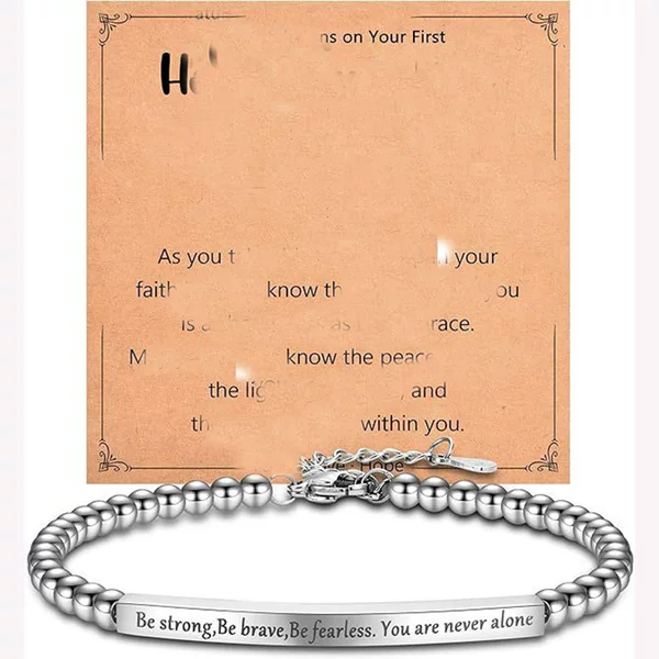 Cross-Border Beaded Bracelet with Engraved Stainless Steel Silver Beads, Adjustable Women's Gift Bracelet, Stainless Steel Engraved Bracelet
