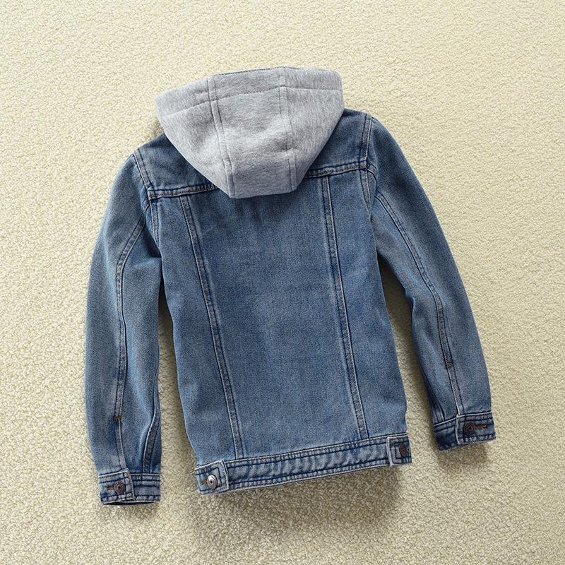 Children's denim jacket for boys, new spring and autumn denim clothing, European and American casual medium and large children's denim coats, stylish hooded