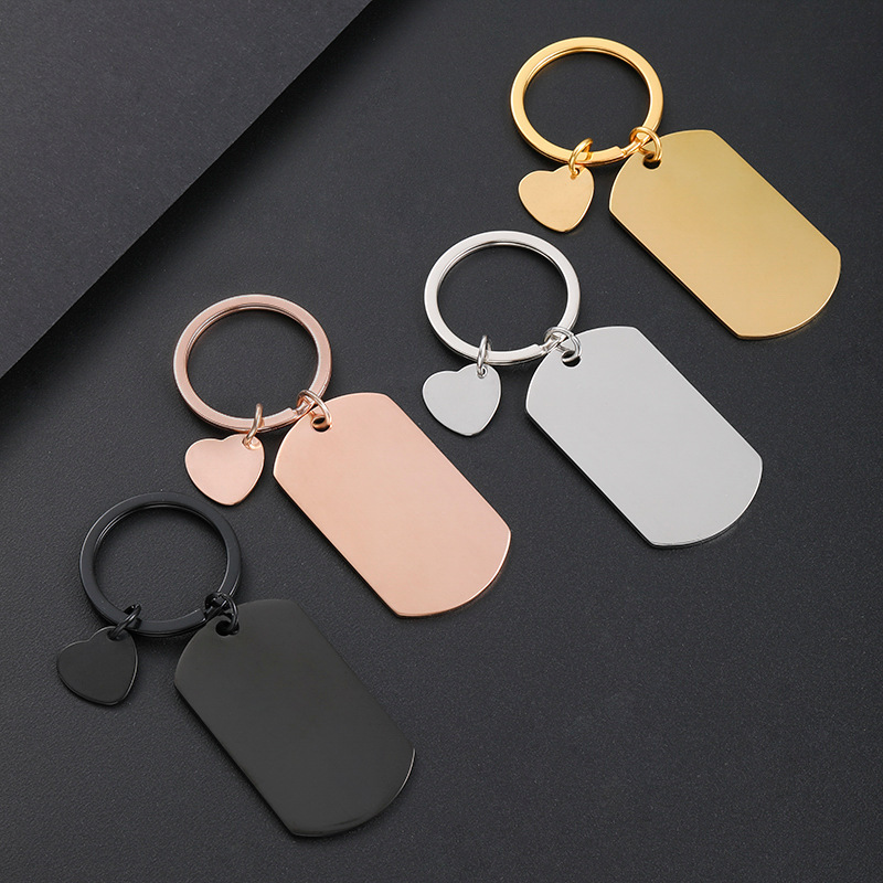 European and American Cross-border Keychain Stainless Steel Military Brand Blank Pendant Necklace Hanging Pet Nameplate Laser Engraving