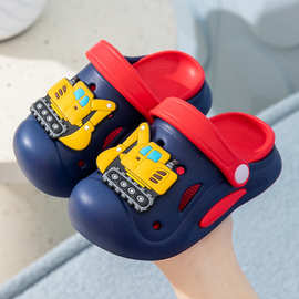 卡通挖掘机儿童洞洞鞋男女童夏季室内厚底防滑男孩沙滩外穿凉拖鞋