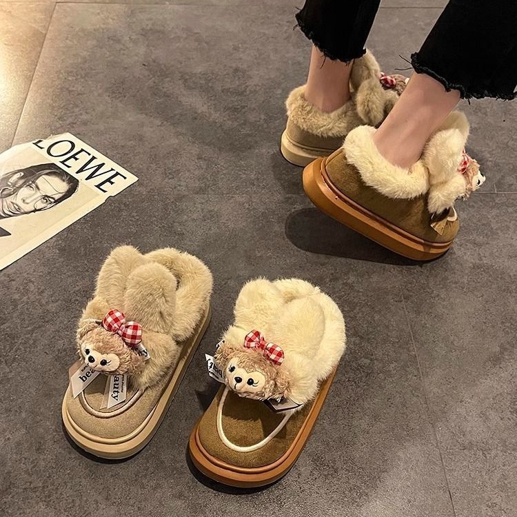 厚い底のかわいい達菲熊の綿の靴の女性のタイプの冬のショートブーツの綿の靴とベルベットの厚い保温の滑り止めの雪の靴のブランコ|undefined