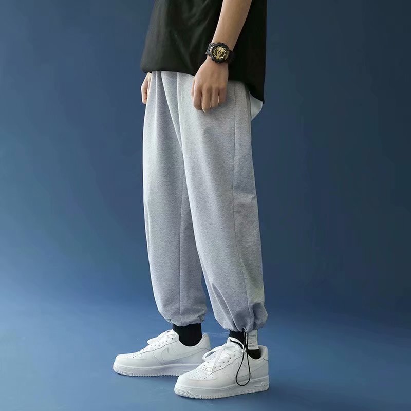Korean Style Drawstring Solid Color Jogger Pants for Male Students, Cheap Versatile Simple Casual Sports Pants Wholesale from Supermarket