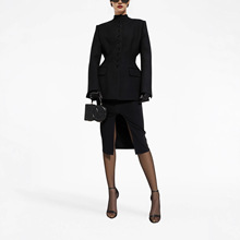 2025秋冬新款  立领单排扣掐腰修身中长款女纯色西服式呢大衣外套