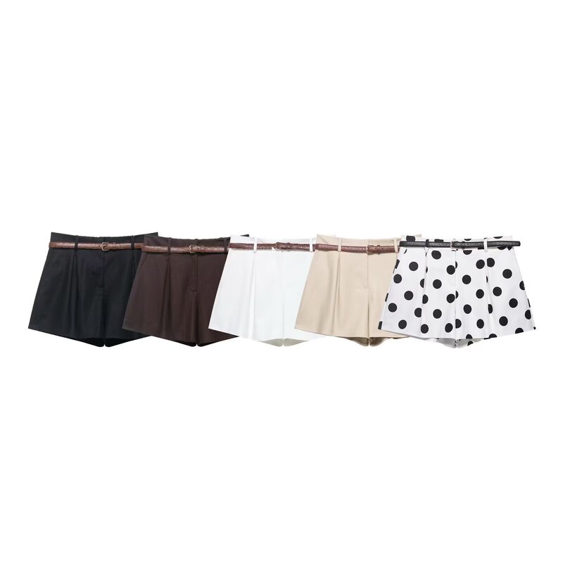 Pb&Za Cross-Border Supply New Women's Fashion Casual Loose High-Waisted Mini Shorts with Belt 4387472