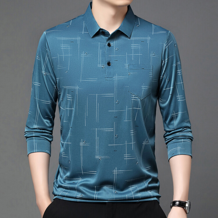 Middle-aged and old men's spring and autumn cotton classic long-sleeved POLO shirt father's real pocket T-shirt jacket loose version