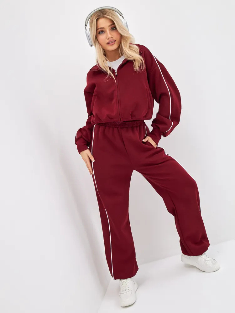 Women's Spring Autumn Sports Leisure Suit Loose Striped Sweatshirt Cardigan Trousers Fashion Pant Set Polyester Full Length_ecoleips.com