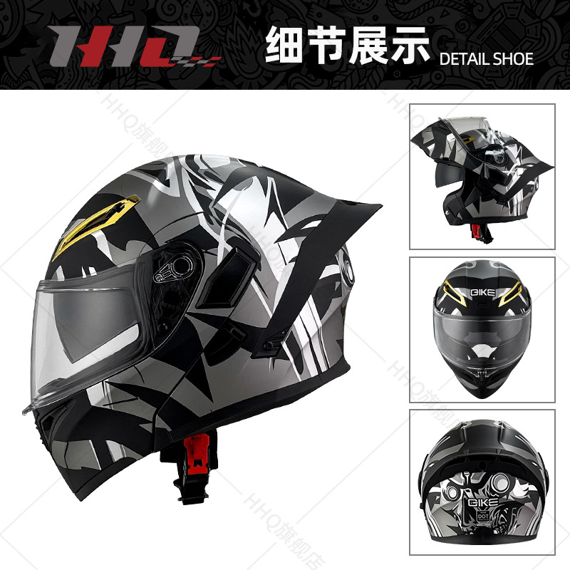 Casco de motocicleta abatible certificado 3C/DOT para hombres y mujeres, modelo de cuatro estaciones con doble visera y gran alerón trasero, fabricante de cascos de motocicleta integrales.