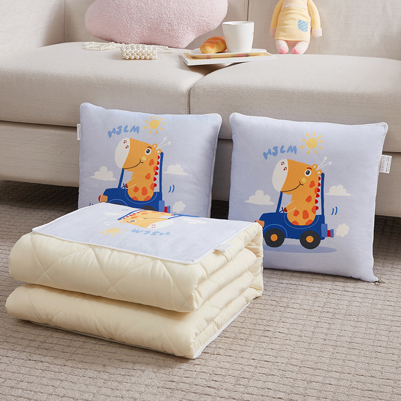 하늘색 (행복한 기린) 격자 무늬 이불