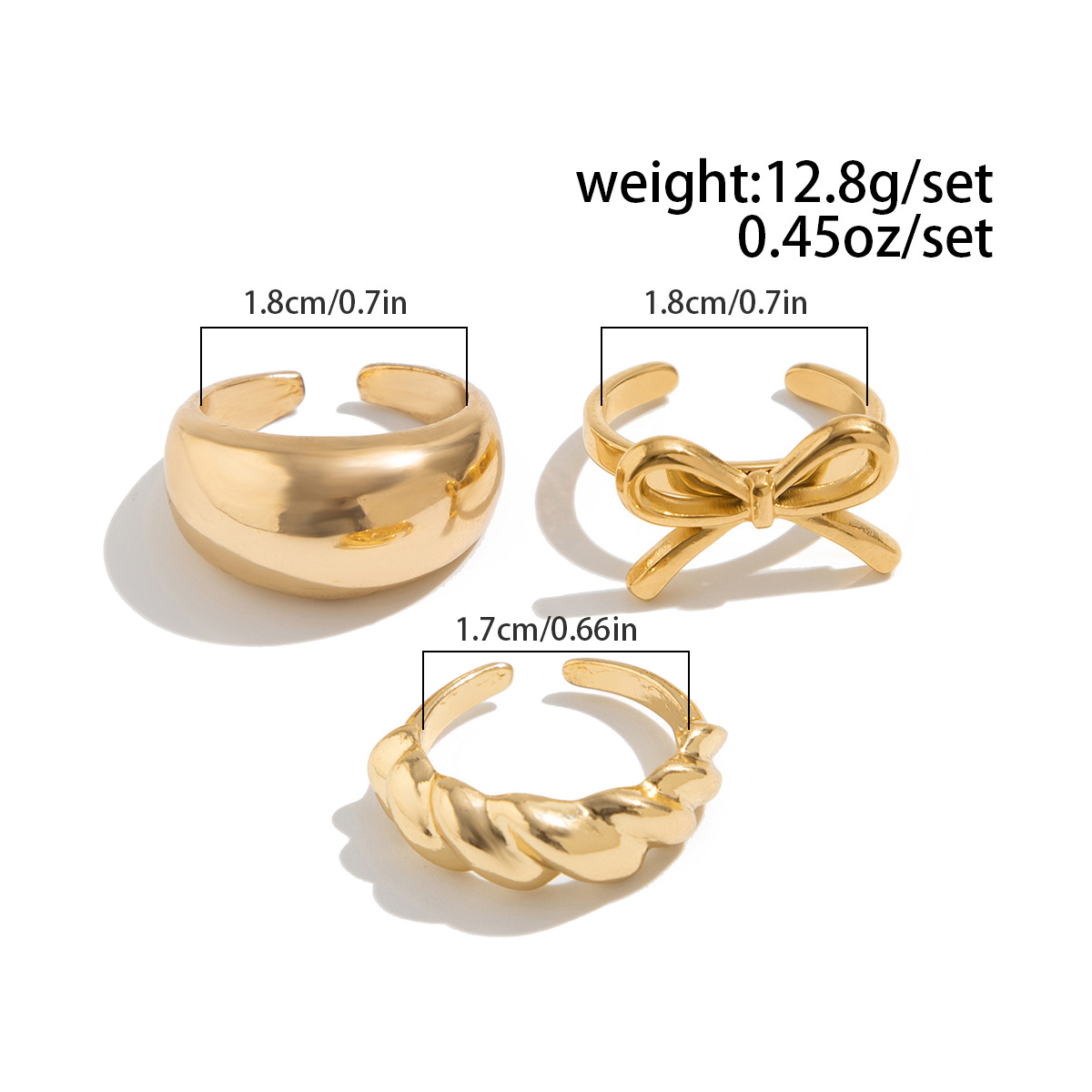 All Seasons Season Women's Gender 1 Set Retro Classic Style Irregular Solid Color Bow Knot Alloy Plating Women's Adjustable Ring Open Rings