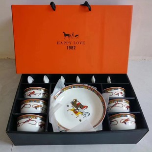 AIMA orange ceramic tableware suit opening activity Festival ceramic bowl gift Chinese bowl chopsticks bowl dish hand gift box