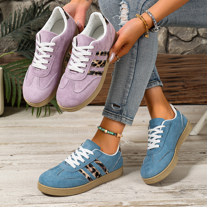 Foreign Trade Sports Shoes 2026 Spring and Autumn New Retro Leopard Print German Training Shoes Round-Toe Lace-Up Casual Versatile Sneakers