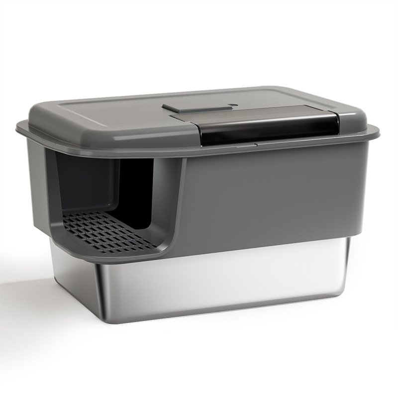 Caja de Arena para Gatos Extra Grande de Acero Inoxidable, Tipo Pasillo, Anti-Salpicaduras, Suministros para Mascotas, Venta al por Mayor