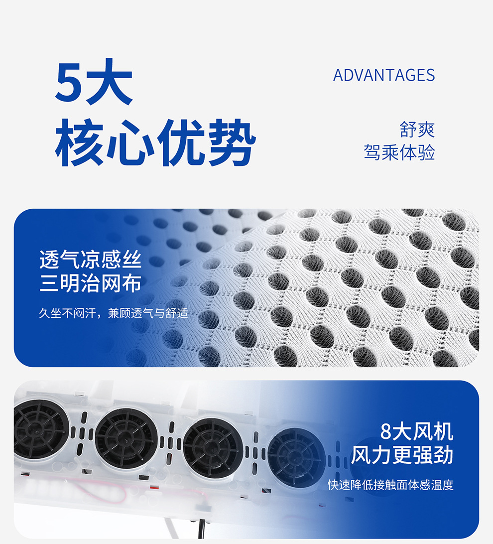 Car Seat Cushion, Summer Cooling and Ventilating Seat Cushion, Breathable and Heat-Dissipating, Household USB Fan Seat Cushion, Car Ice Silk Cooling Cushion