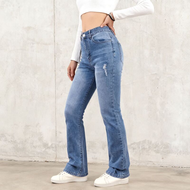 Y2K Retro Hot Girl Style Flared Jeans for Women with Ripped Design, Long Pants with a Slimming Effect for European and American Street Style
