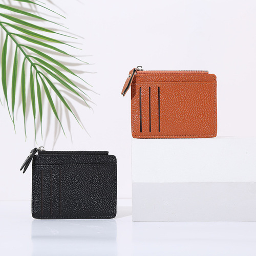 Women's bag card holder women's simple coin purse compact zipper solid color pebbled pattern business card holder