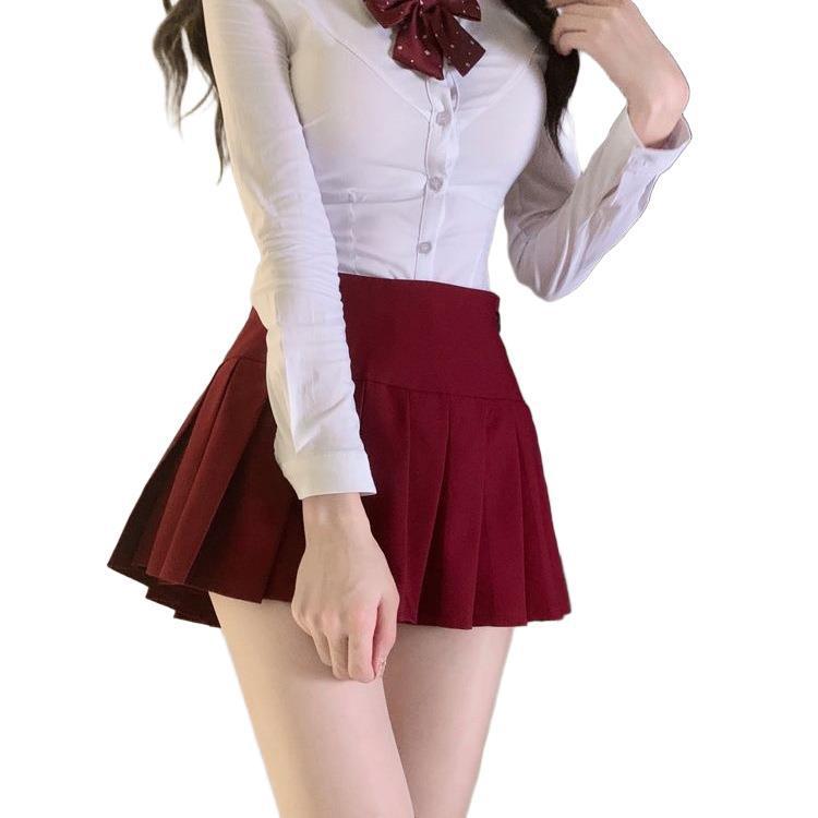 胖MM大码套装辣妹白色收腰长袖衬衫秋冬学院风jk制服白色衬衣修身|undefined