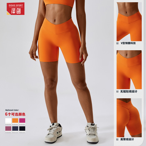 Zechuang European and American naked tight yoga shorts women's high-waist butt-lifting fitness pants running tight sports shorts 8233