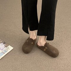 一腳蹬包頭毛毛拖鞋女外穿2023年秋冬季新款穆勒鞋懶人軟底棉拖鞋