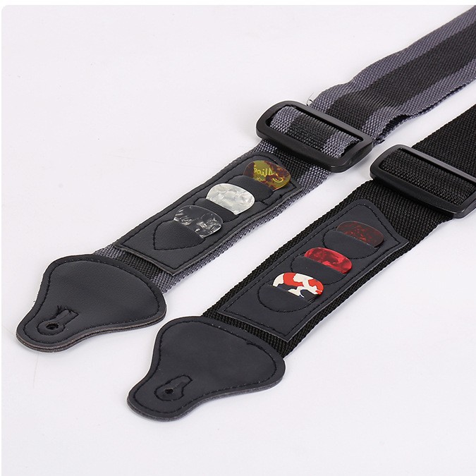 Correa de la guitarra se puede insertar Pick folk Guitar correa de hombro se puede almacenar recoger la correa bajo guitarra eléctrica tejido de nylon