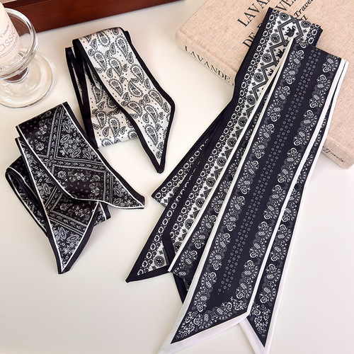 Korean-style long waistnut print belt silk scarf for women, temperament waist tie, neck scarf, bag hair tie, versatile accessories