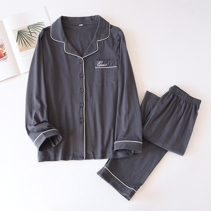 H女純灰青色ニットパジャマ