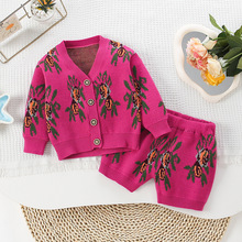 儿童毛衣套装秋冬新款女宝宝民族风印花毛衣针织短裤韩版外贸洋气